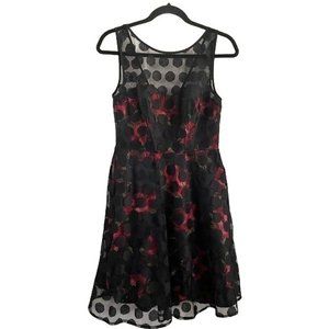 Betsy Johnson Rose w/ Black Polka Dot Mesh Overlay Mini Dress, Size 2